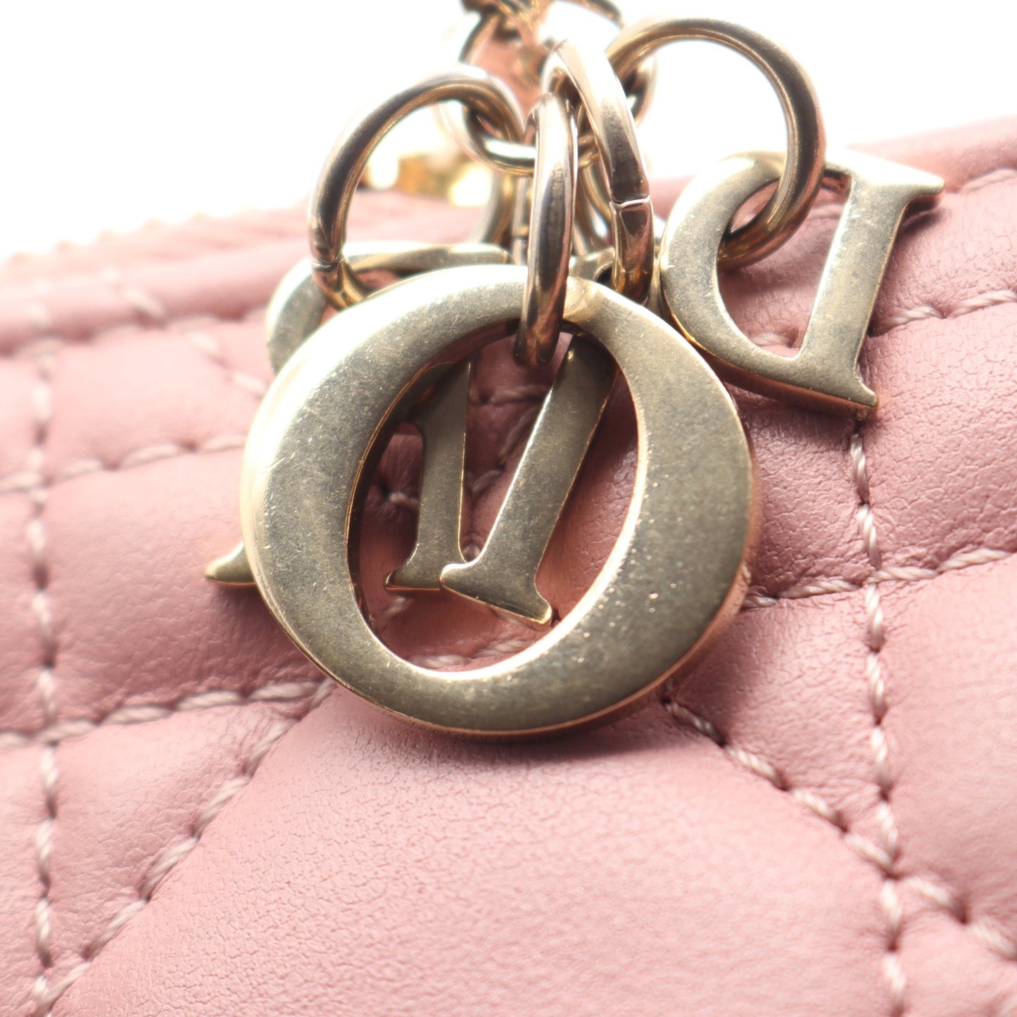 LADY DIOR レディディオール カナージュ キーリング付き コインケース レザー ピンク クリスチャンディオール