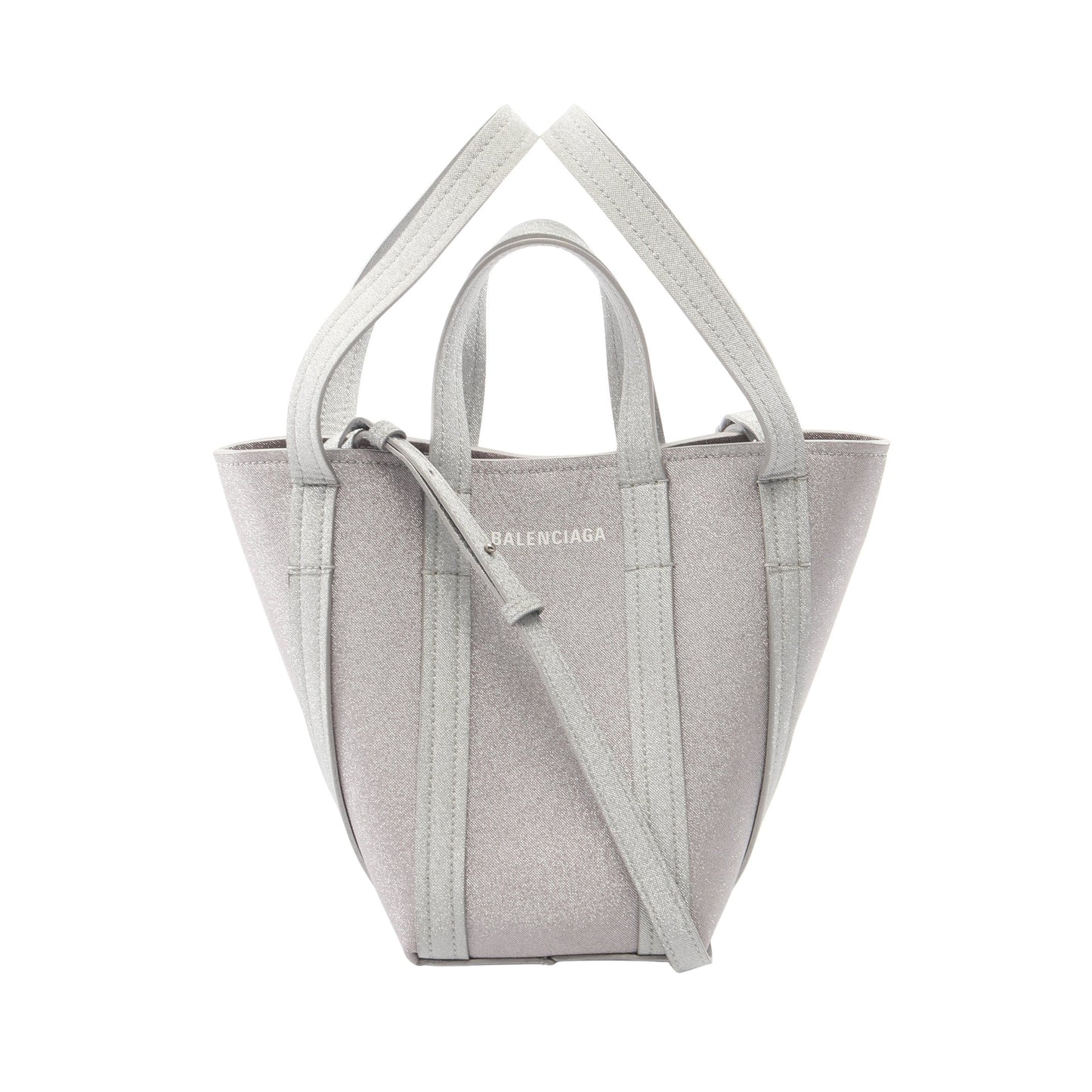 Everyday XS North South 2WAY ハンドバッグ コーティングキャンバス レザー シルバー バレンシアガ