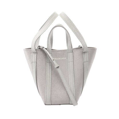 Everyday XS North South 2WAY ハンドバッグ コーティングキャンバス レザー シルバー バレンシアガ