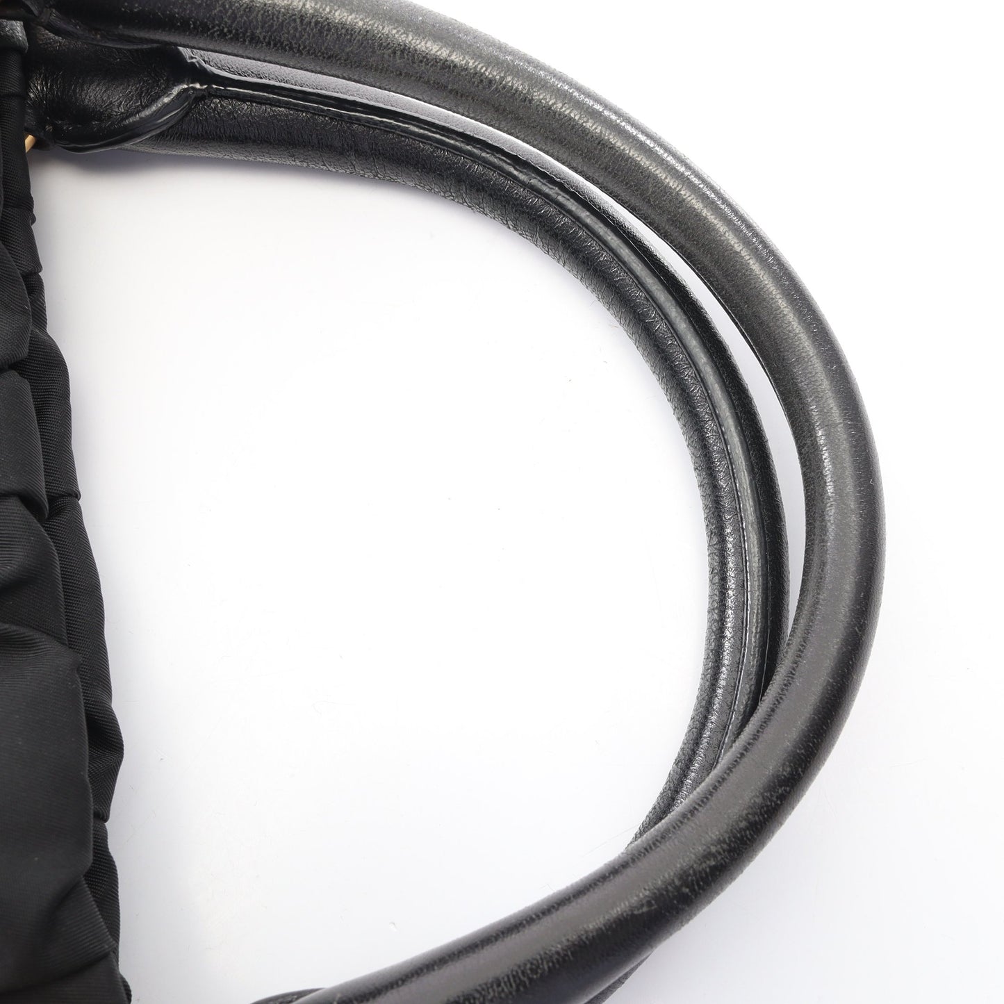 ギャザー 2WAY ハンドバッグ トートバッグ ナイロン レザー ブラック プラダ