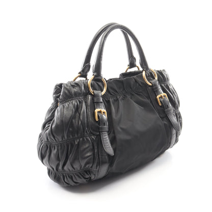 ギャザー 2WAY ハンドバッグ トートバッグ ナイロン レザー ブラック プラダ