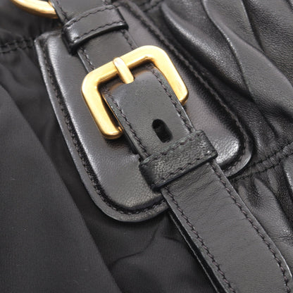 ギャザー 2WAY ハンドバッグ トートバッグ ナイロン レザー ブラック プラダ