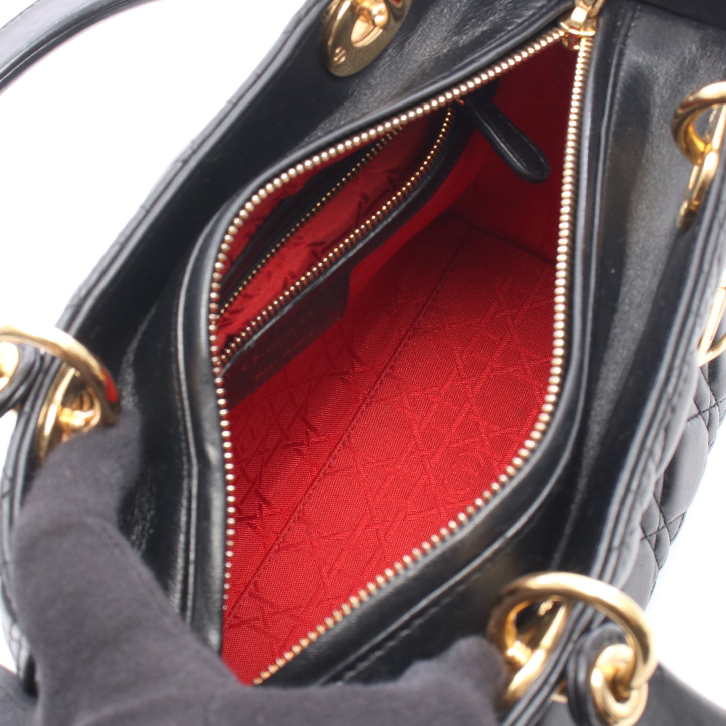 LADY DIOR レディディオール カナージュ 2WAY ハンドバッグ レザー ブラック クリスチャンディオール