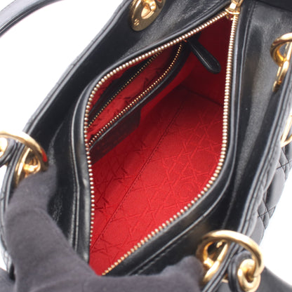 LADY DIOR レディディオール カナージュ 2WAY ハンドバッグ レザー ブラック クリスチャンディオール