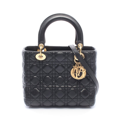 LADY DIOR レディディオール カナージュ 2WAY ハンドバッグ レザー ブラック クリスチャンディオール