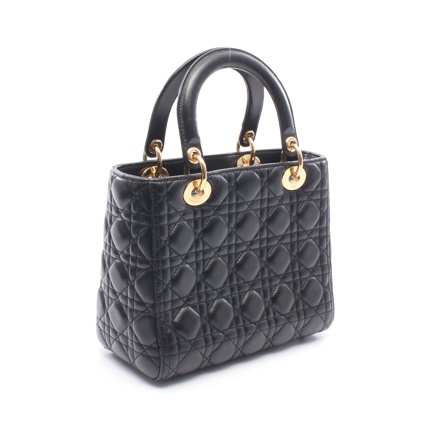 LADY DIOR レディディオール カナージュ 2WAY ハンドバッグ レザー ブラック クリスチャンディオール