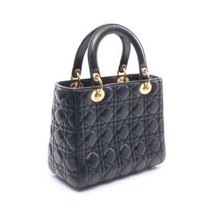 LADY DIOR レディディオール カナージュ 2WAY ハンドバッグ レザー ブラック クリスチャンディオール