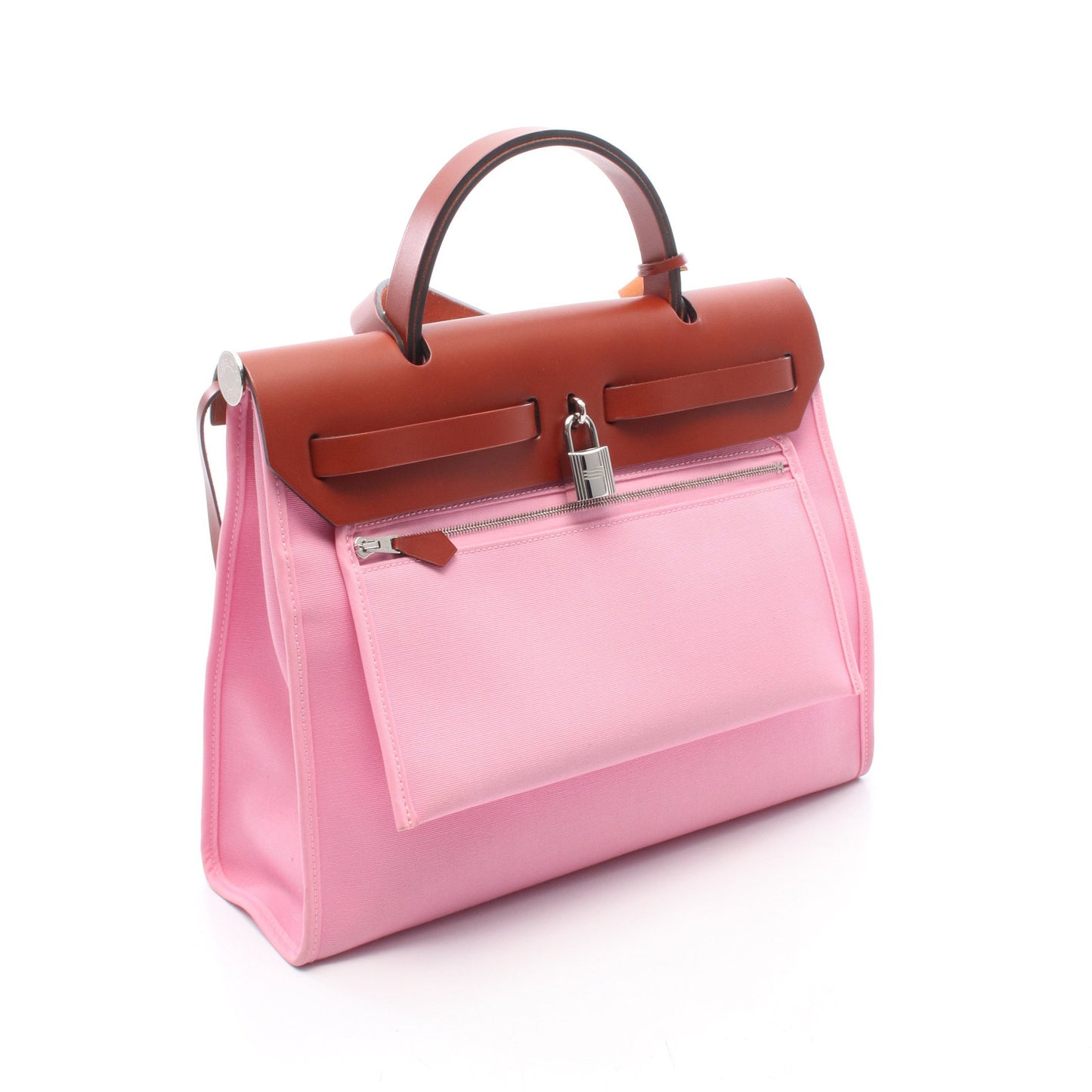 エールバッグジップPM ルージュデュセス 2WAY ハンドバッグ トワルオフィシエ レザー ピンク ブラウン シルバー金具 Y刻印 エルメス