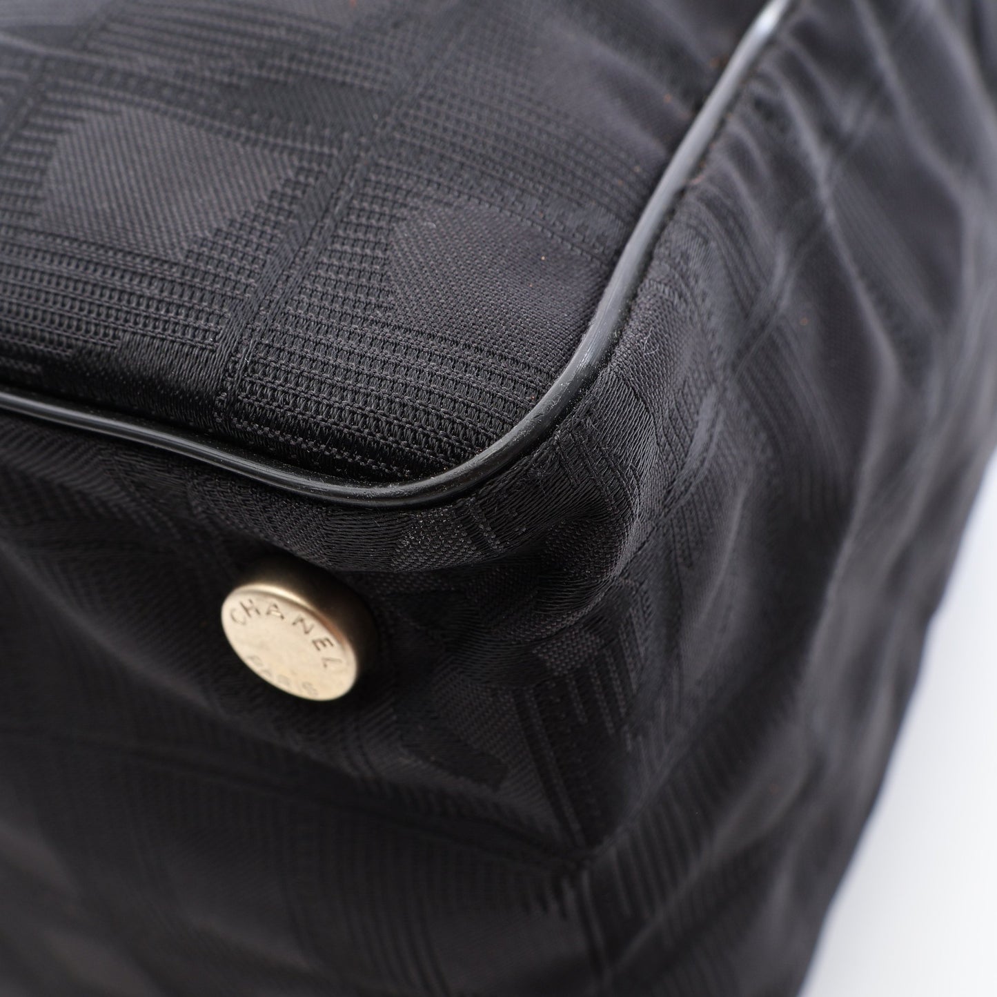 ニュートラベルラインMM ハンドバッグ トートバッグ ナイロンキャンバス レザー ブラック ゴールド金具 シャネル
