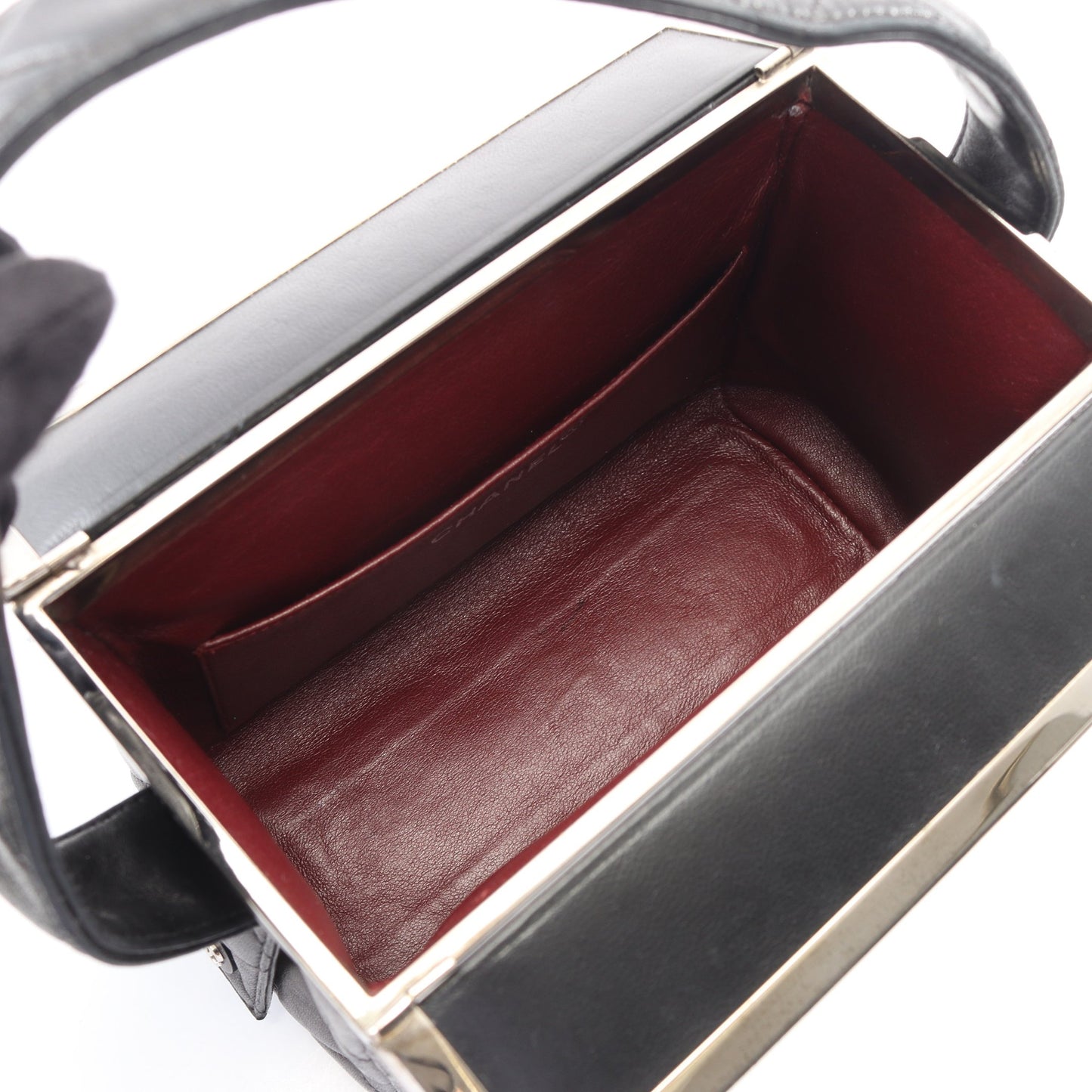 マトラッセ ハンドバッグ ラムスキン ブラック シルバー金具 シャネル