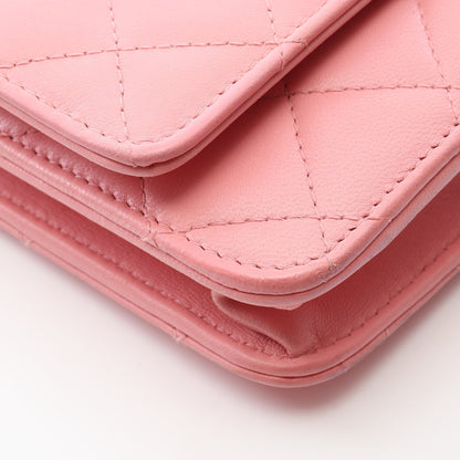 トレンディCC マトラッセ チェーンウォレット ラムスキン ピンク ゴールド金具 シャネル