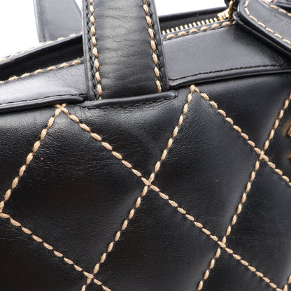 ワイルドステッチ ハンドバッグ ミニボストンバッグ レザー ブラック ゴールド金具 シャネル