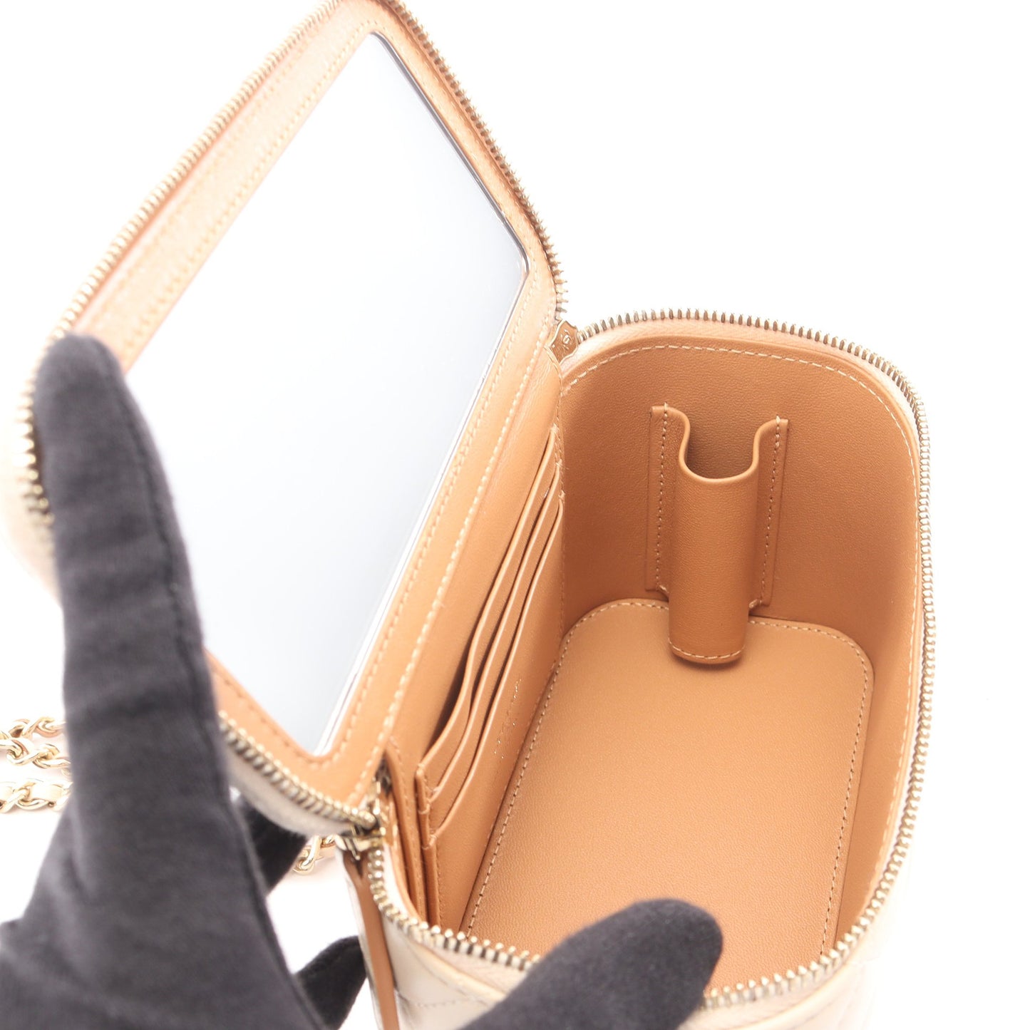 マトラッセ バニティバッグ 2WAY チェーンショルダーバッグ ラムスキン ライトベージュ ゴールド金具 シャネル