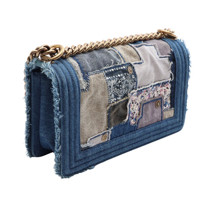 ボーイシャネル パッチワーク チェーンショルダーバッグ デニム ブルー ゴールド金具 シャネル