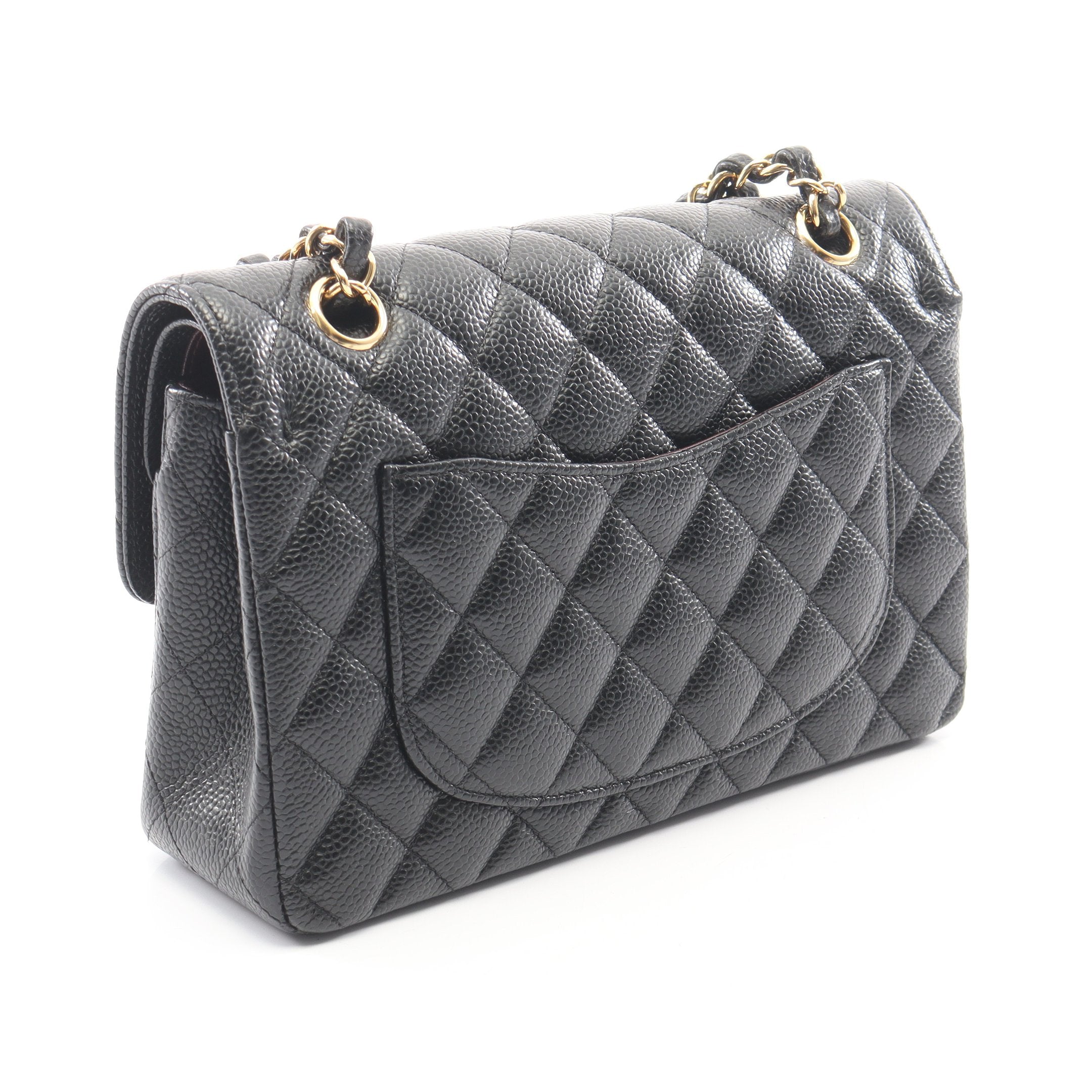CHANEL キャビアスキン 真贋証明完備 Wチェーンショルダーバッグ★正規品 マトラッセ Wフラップ Wチェーンショルダーバッグ キャビアスキン