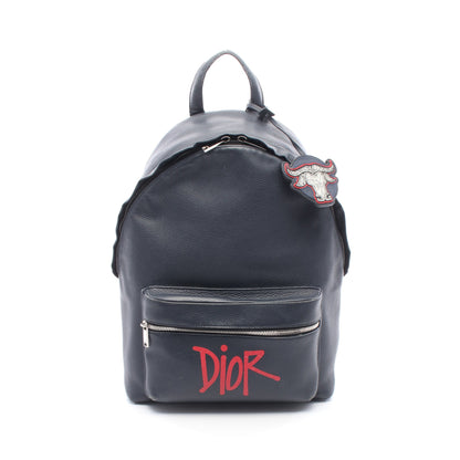 DIOR × Shawn Stussy RIDER バックパック リュックサック レザー ネイビー ディオール