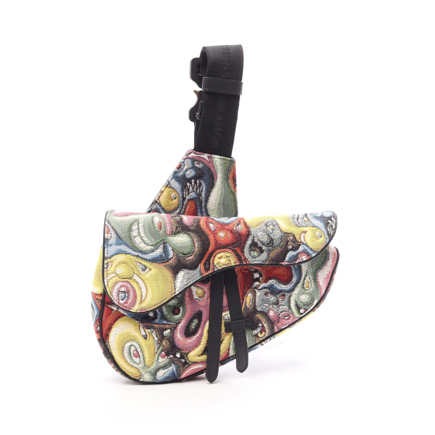 DIOL × KENNY SCHARF SADDLE サドル ボディバッグ キャンバス レザー ブラック マルチカラー クリスチャンディオール