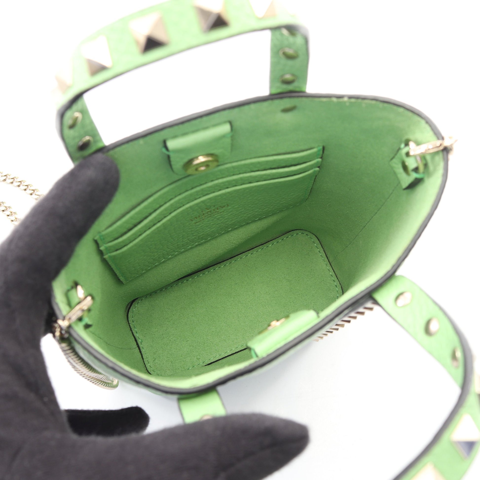 ロックスタッズ 2WAY ハンドバッグ レザー ライトグリーン ヴァレンティノガラヴァーニ バッグ VALENTINO GARAVANI