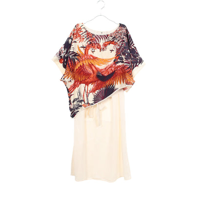ツイルレーヌ Flamingo Party ケープ ニットワンピース シルク コットン アイボリー マルチカラー エルメス
