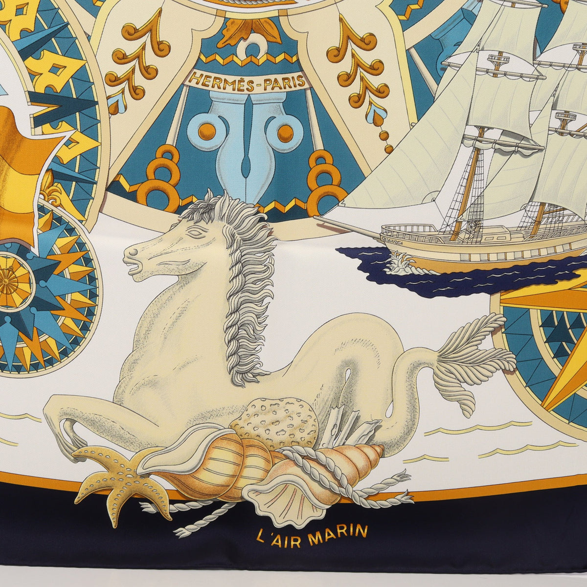 カレ90 L'AIR MARIN スカーフ シルク ネイビー マルチカラー エルメス 財布・小物 HERMES