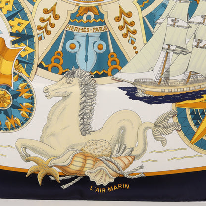 カレ90 L'AIR MARIN スカーフ シルク ネイビー マルチカラー エルメス 財布・小物 HERMES
