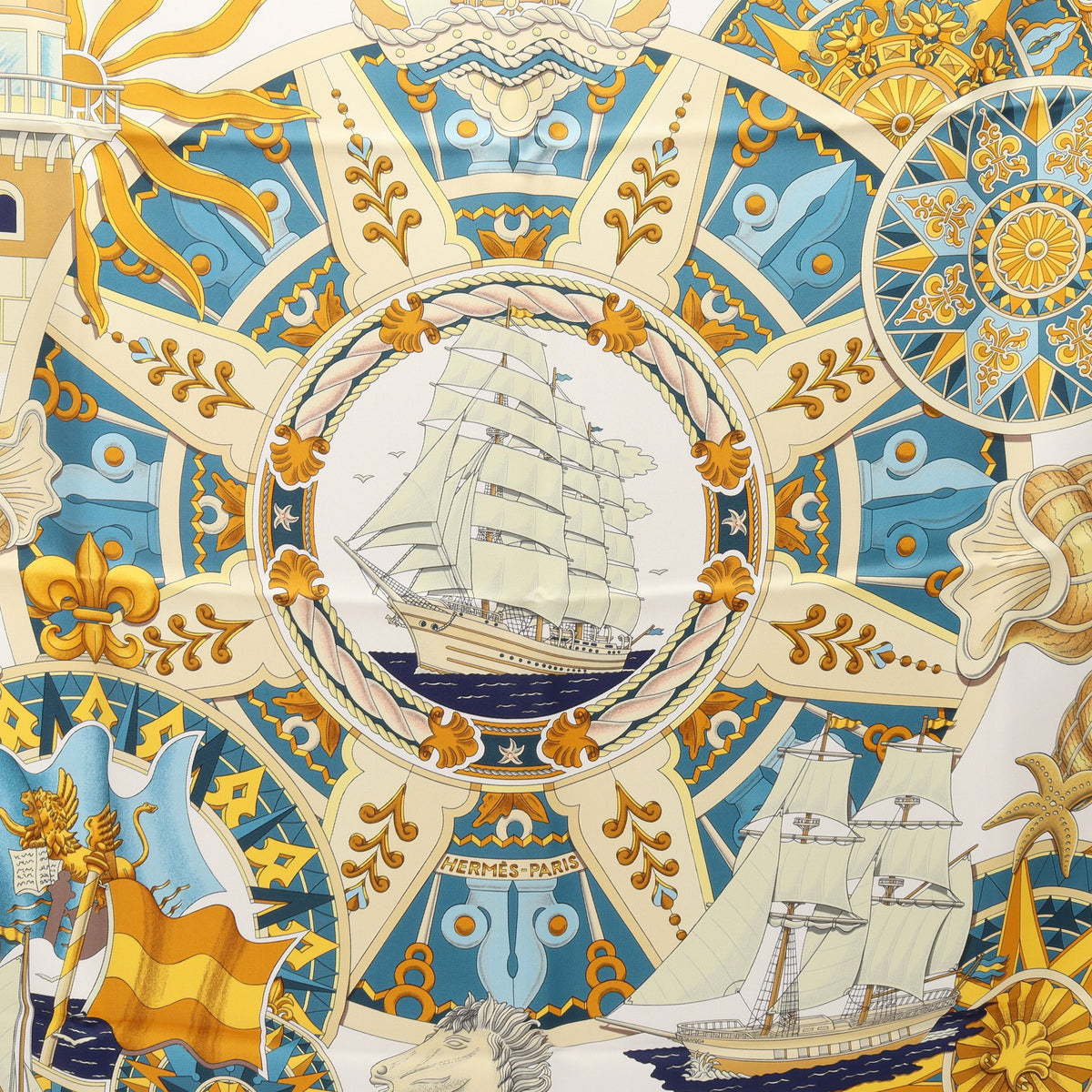 カレ90 L'AIR MARIN スカーフ シルク ネイビー マルチカラー エルメス 財布・小物 HERMES