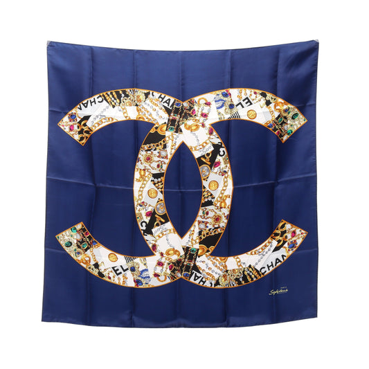 ココマーク ジュエリー柄 スカーフ シルク ネイビー マルチカラー シャネル 財布・小物 CHANEL