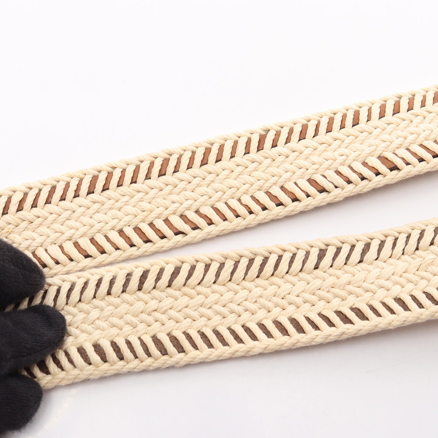 エトリヴィエール ベルト キャンバス レザー ベージュ ブラウン グレーブラウン シルバー金具 □O刻印 エルメス