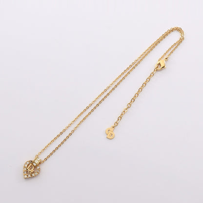 Diorロゴ ハート ネックレス GP ラインストーン ゴールド クリア クリスチャンディオール アクセサリー Christian Dior