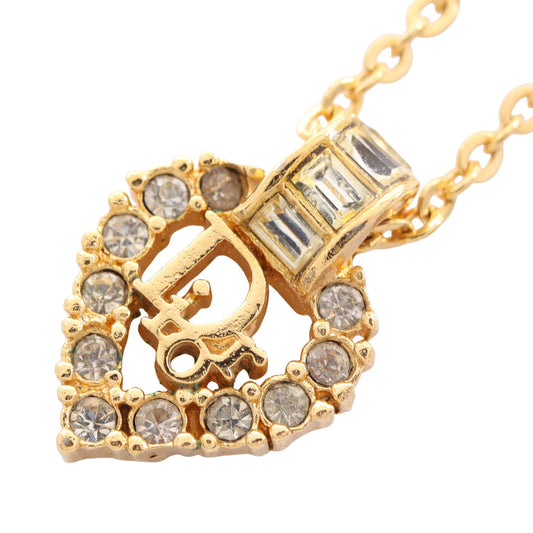 Diorロゴ ハート ネックレス GP ラインストーン ゴールド クリア クリスチャンディオール アクセサリー Christian Dior