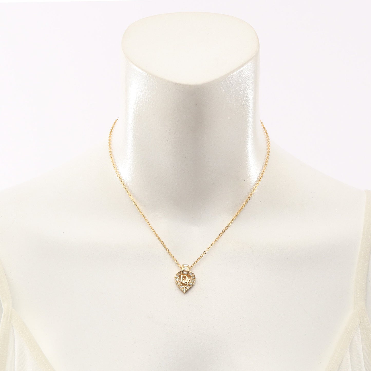 Diorロゴ ハート ネックレス GP ラインストーン ゴールド クリア クリスチャンディオール アクセサリー Christian Dior