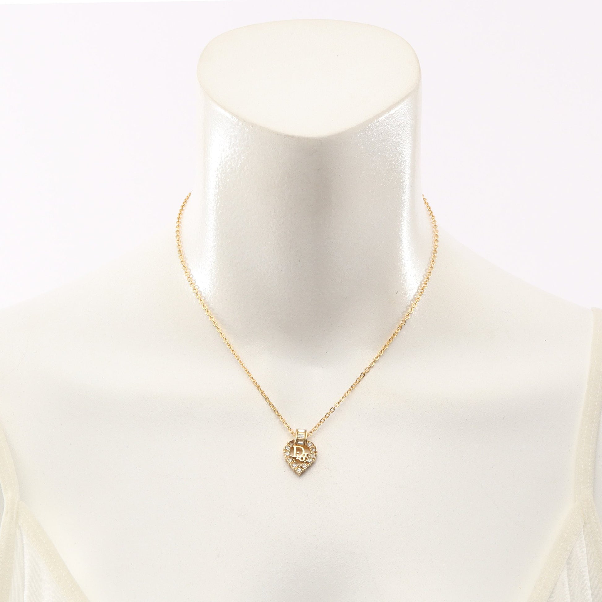 Diorロゴ ハート ネックレス GP ラインストーン ゴールド クリア クリスチャンディオール アクセサリー Christian Dior