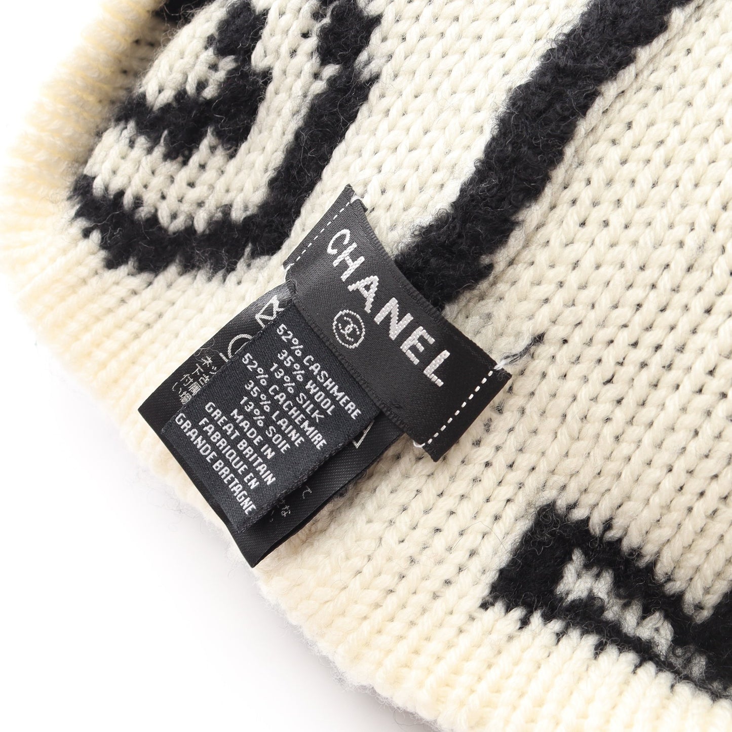 ロゴ ニット帽 ビーニー カシミヤ ウール ブラック ホワイト シャネル
