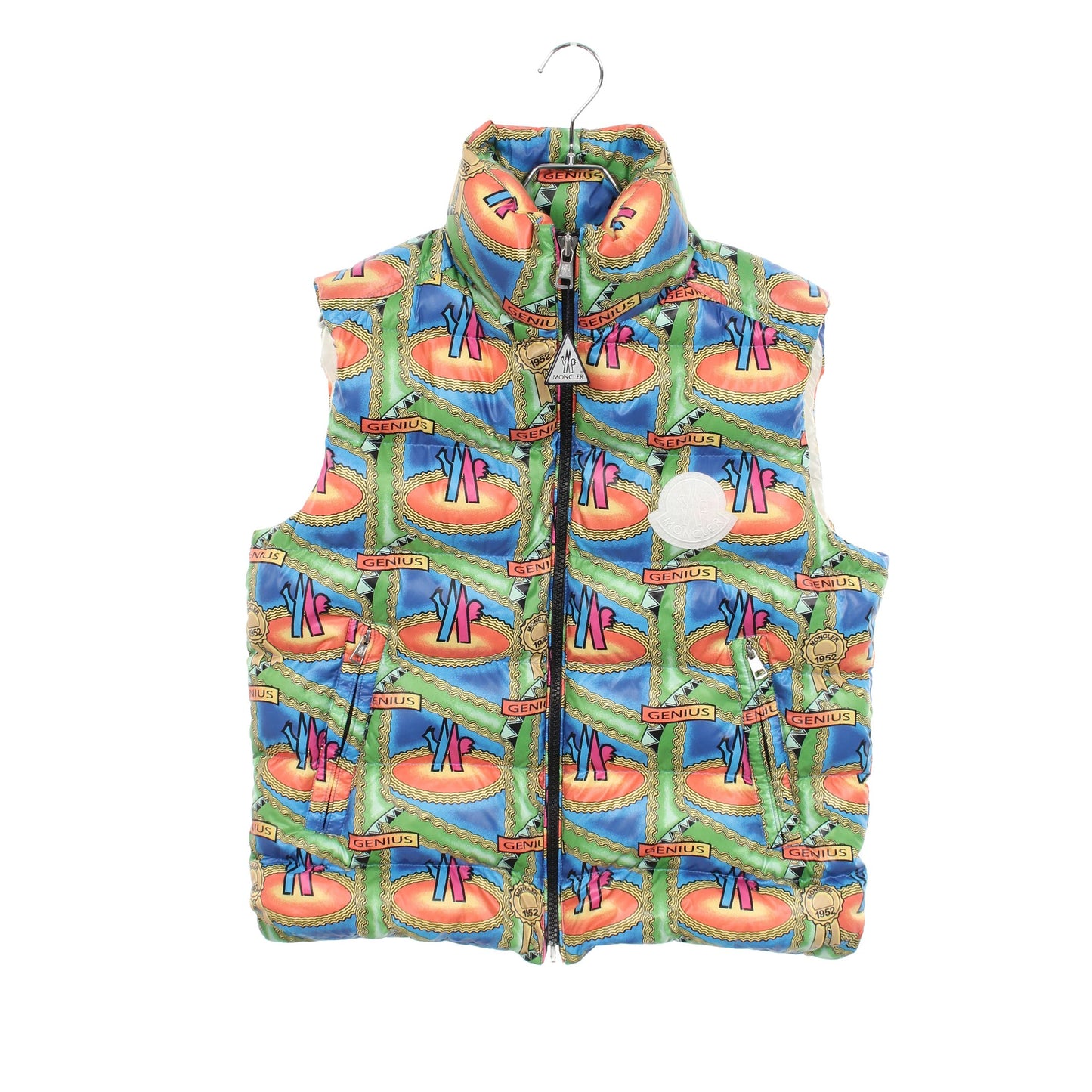 GENIUS 2 MONCLER 1952 総柄 ダウンベスト ナイロン ブルー マルチカラー モンクレール