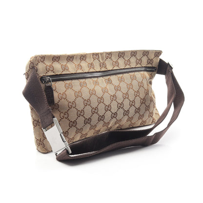 GGキャンバス ボディバッグ ウエストバッグ キャンバス レザー ベージュ ダークブラウン グッチ バッグ GUCCI