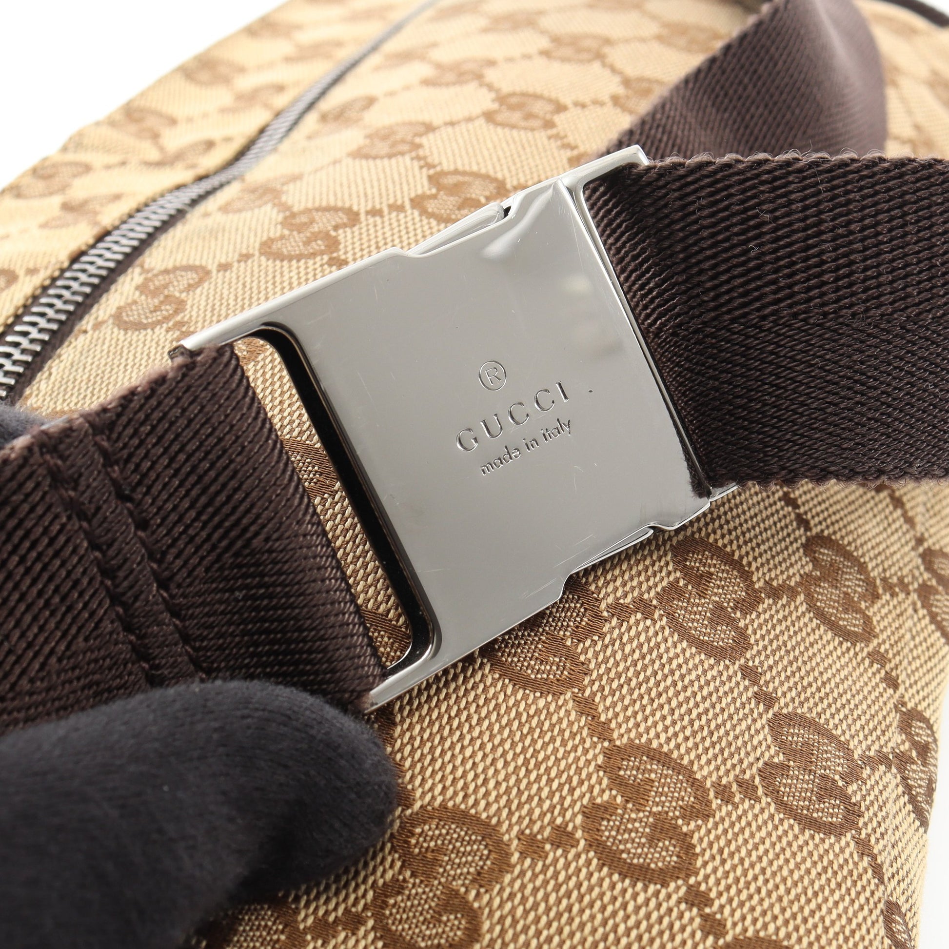 GGキャンバス ボディバッグ ウエストバッグ キャンバス レザー ベージュ ダークブラウン グッチ バッグ GUCCI