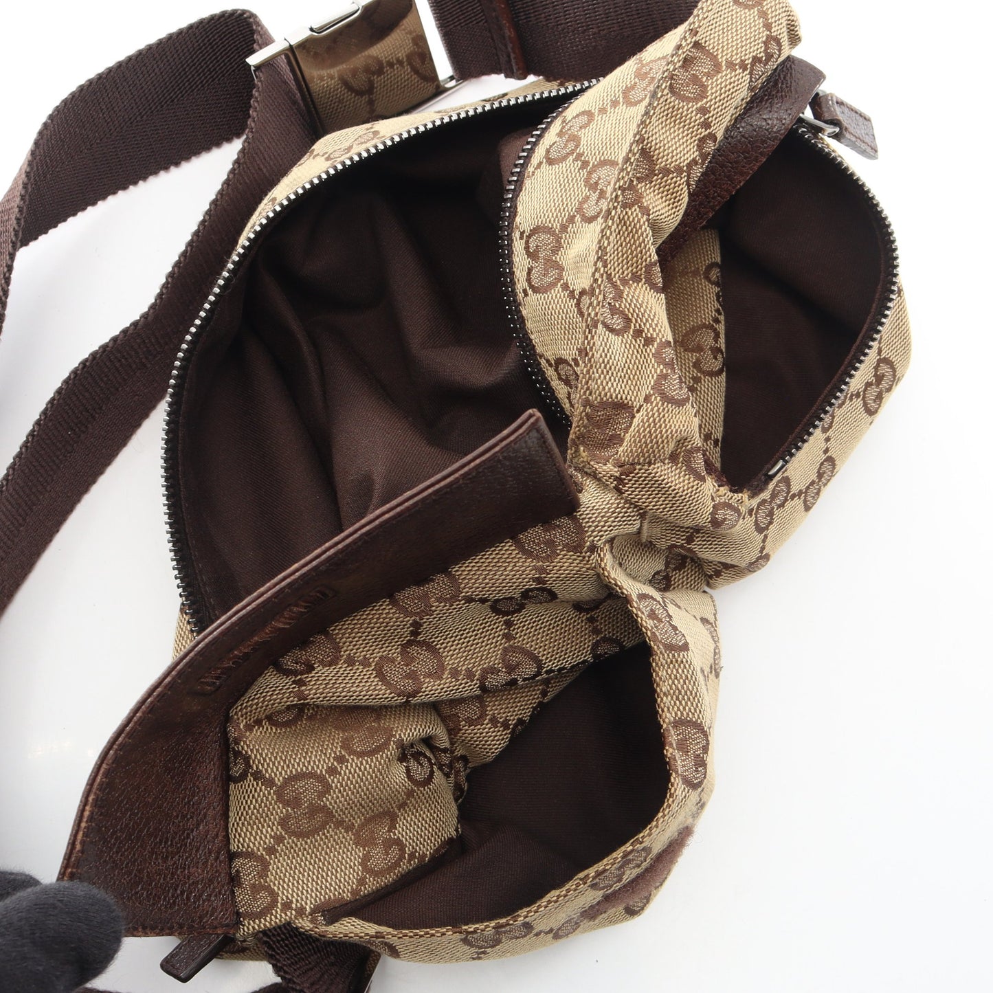 GGキャンバス ボディバッグ ウエストバッグ キャンバス レザー ベージュ ダークブラウン グッチ バッグ GUCCI