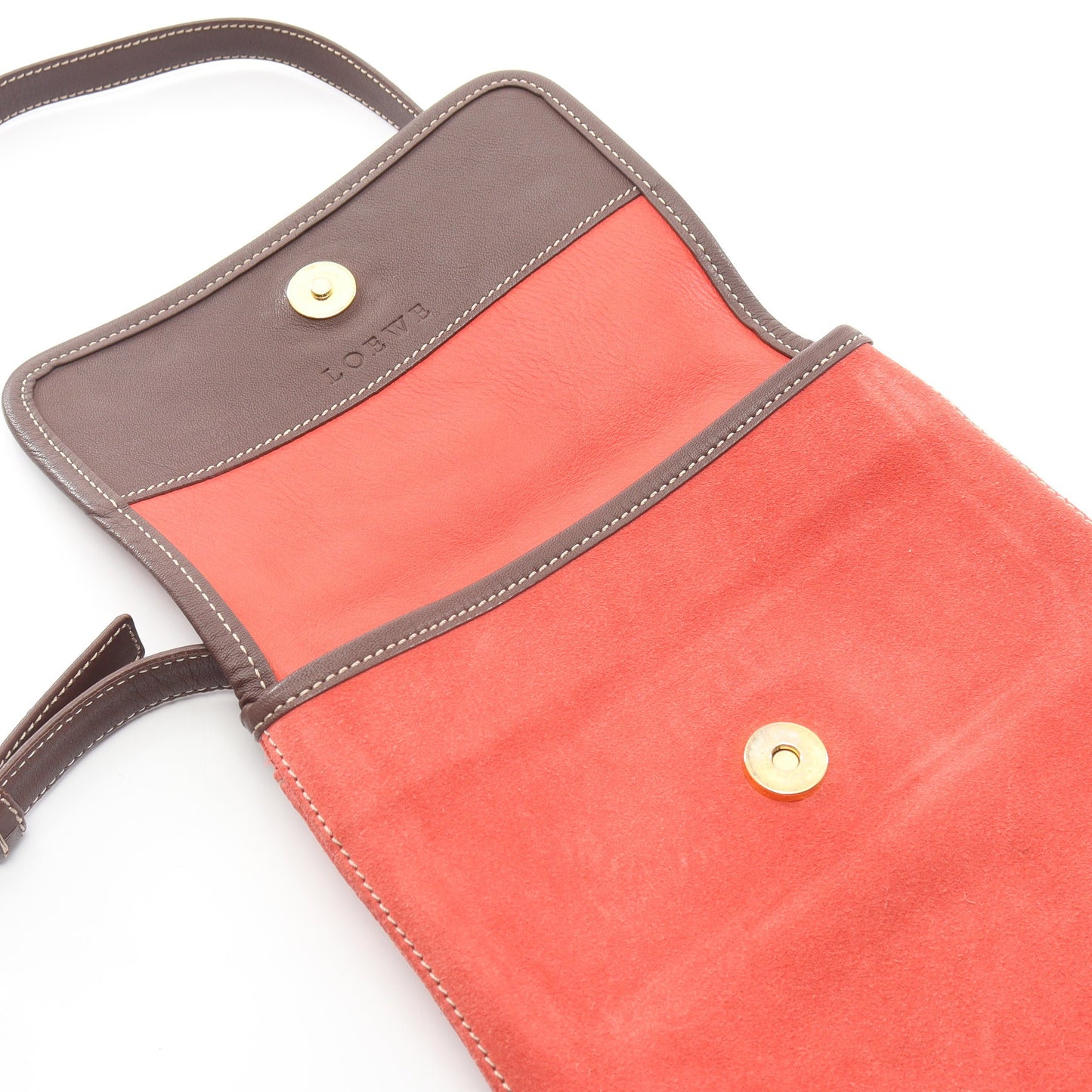 アナグラム ショルダーバッグ スエード レザー レッド ダークブラウン ロエベ バッグ LOEWE