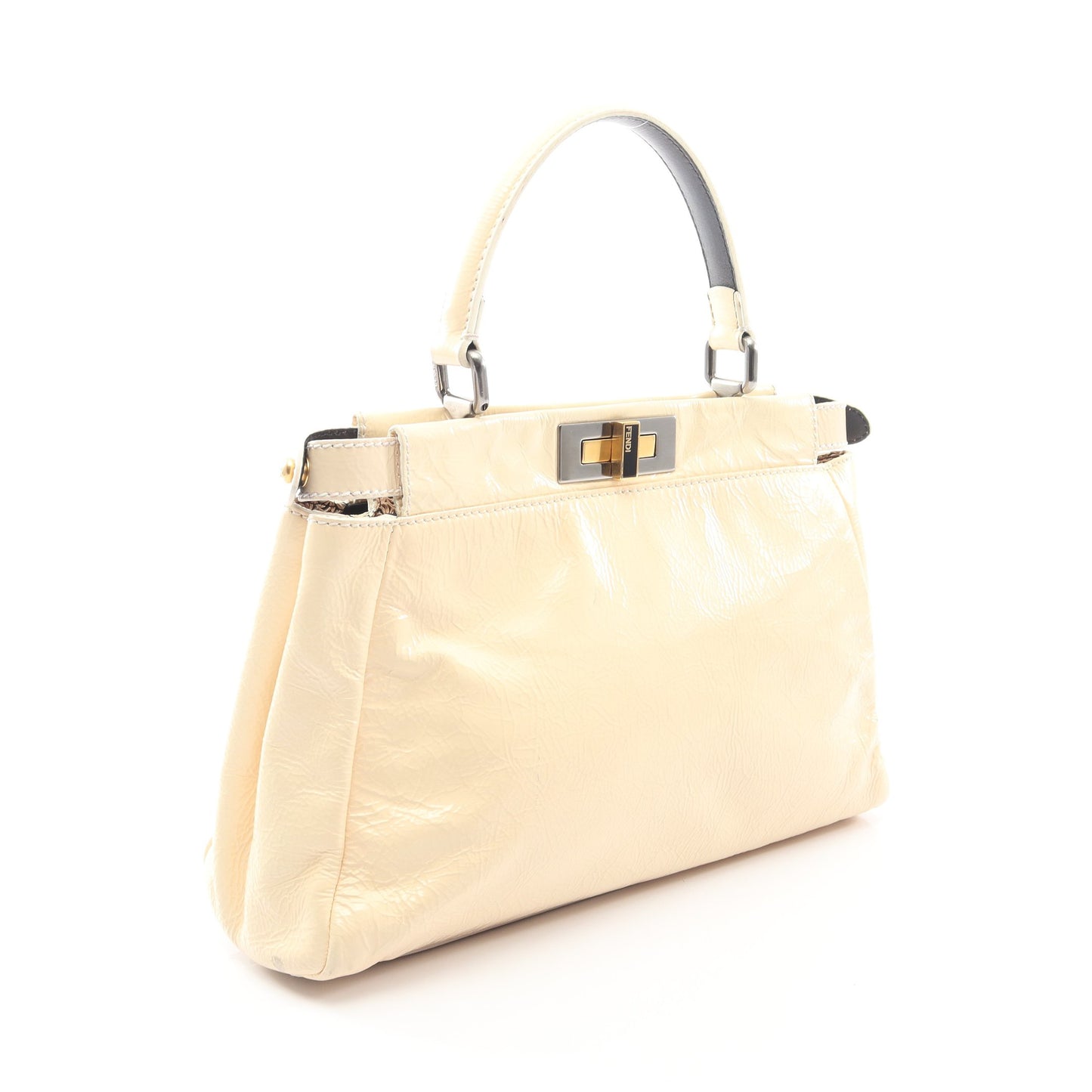 ピーカブー 2WAY ハンドバッグ エナメルレザー アイボリー フェンディ バッグ FENDI