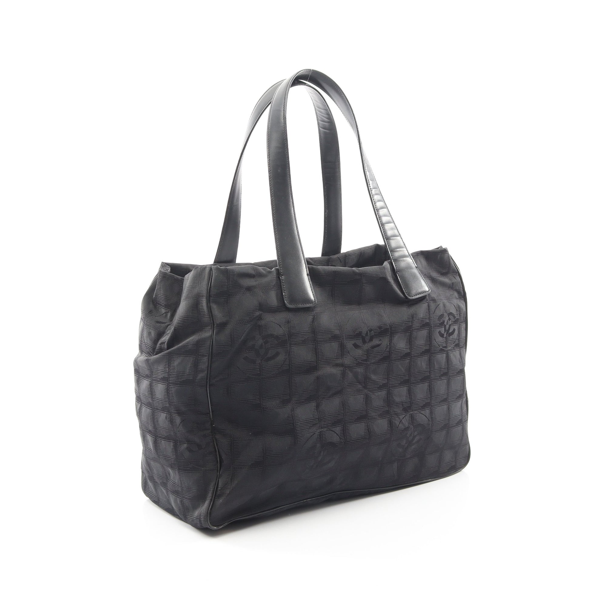 ニュートラベルラインMM ハンドバッグ トートバッグ ナイロンキャンバス レザー ブラック ゴールド金具 シャネル バッグ CHANEL