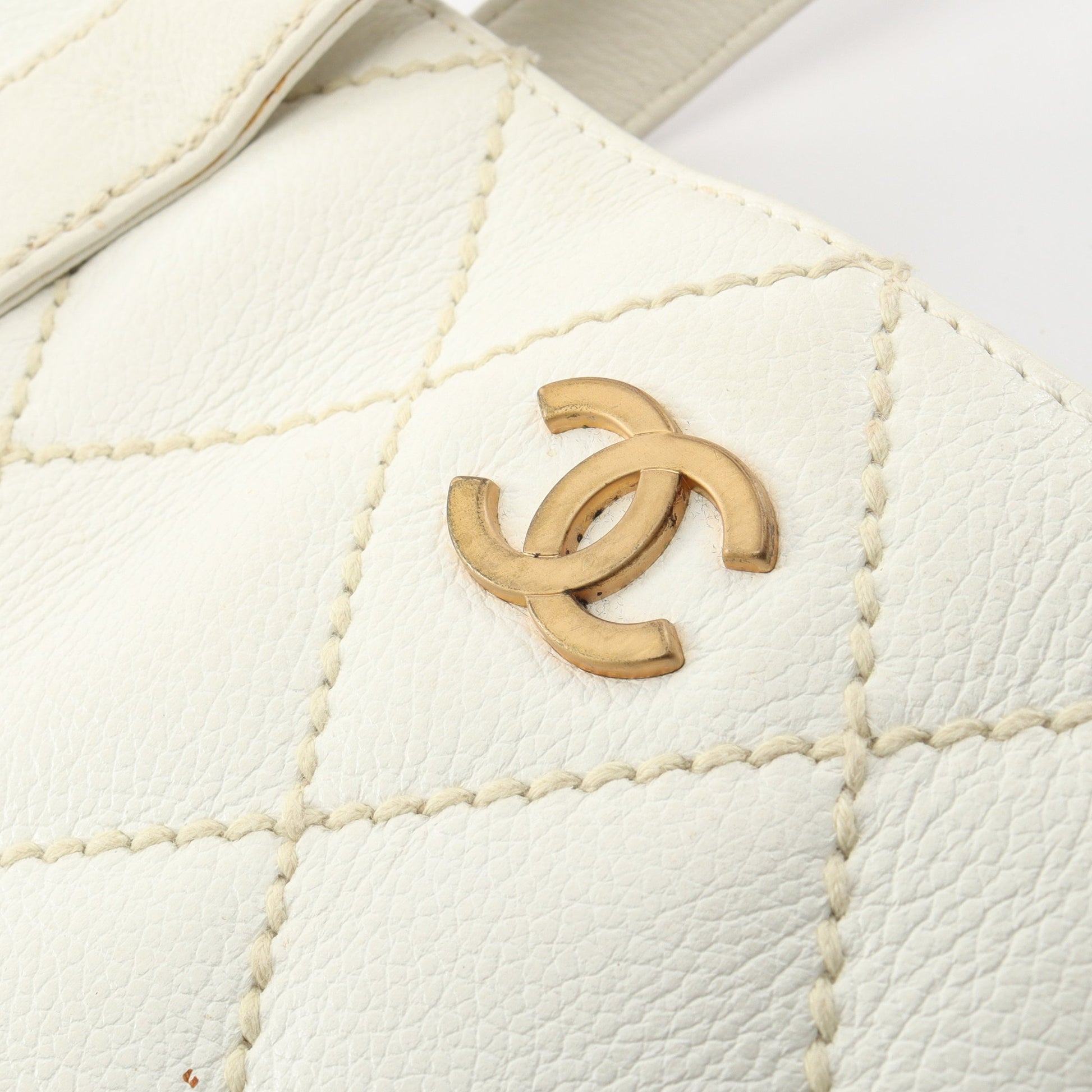 ワイルドステッチ ハンドバッグ トートバッグ レザー ホワイト ゴールド金具 シャネル バッグ CHANEL