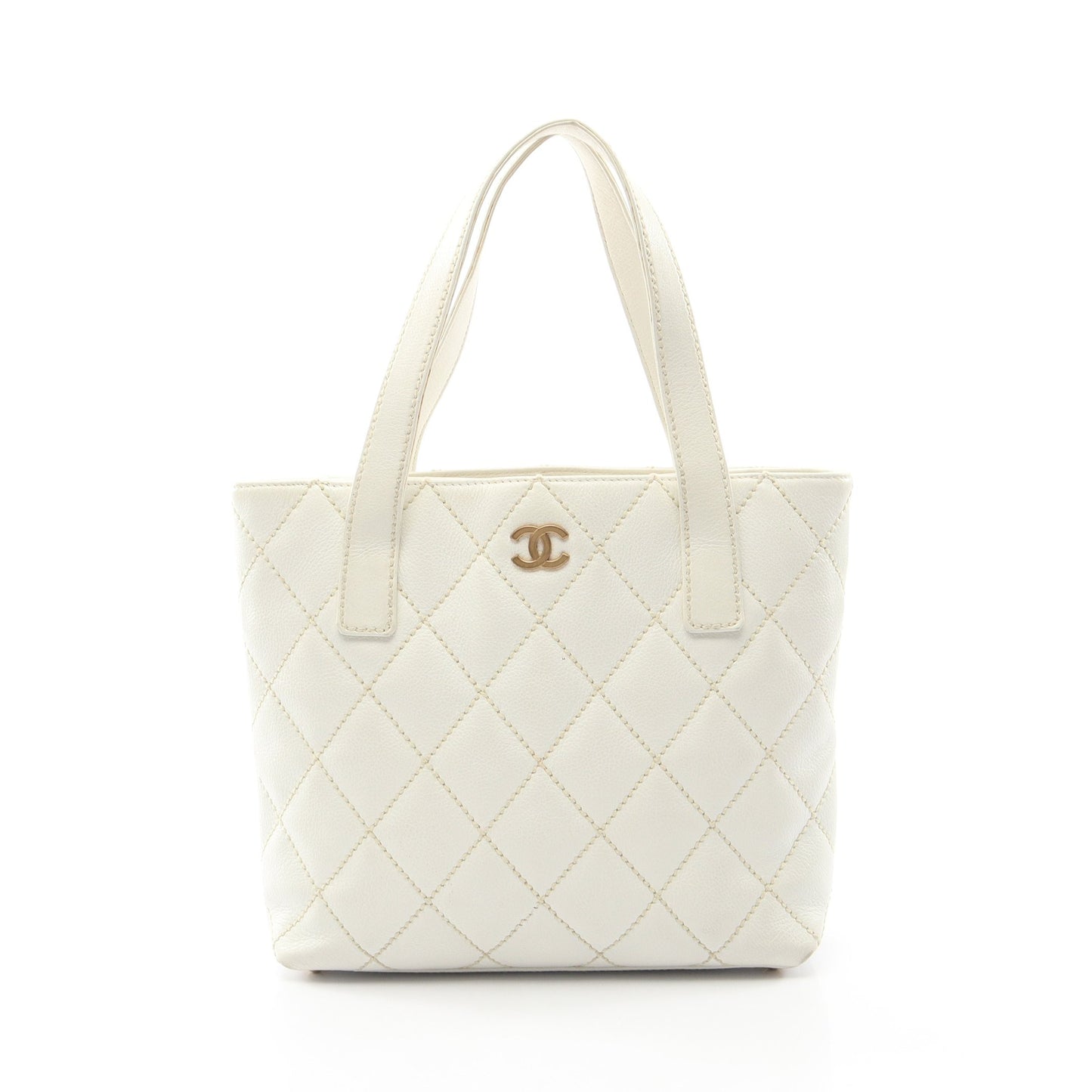 ワイルドステッチ ハンドバッグ トートバッグ レザー ホワイト ゴールド金具 シャネル バッグ CHANEL