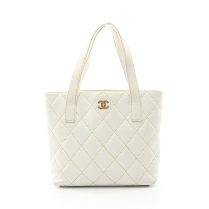 ワイルドステッチ ハンドバッグ トートバッグ レザー ホワイト ゴールド金具 シャネル バッグ CHANEL