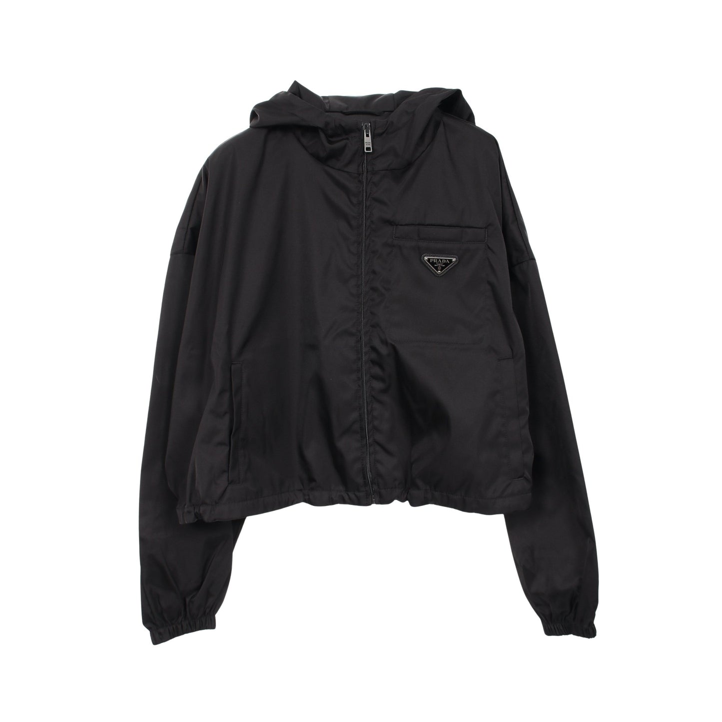 Re-Nylonトライアングルロゴ クロップド フード付き ジャケット ナイロン ブラック プラダ