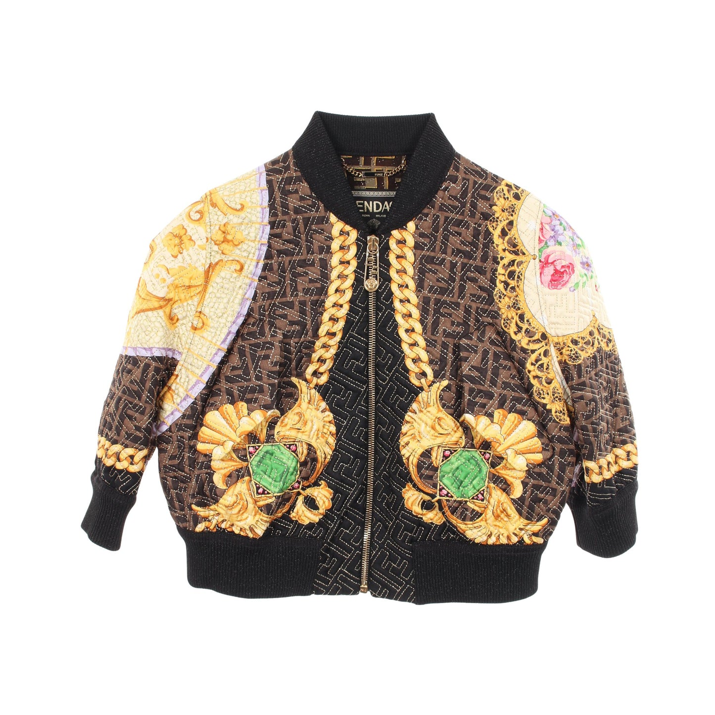 FENDI × VERSACE FENDACE ズッカ柄 ブルゾン ジャケット シルク ダークブラウン ブラック マルチカラー フェンディ