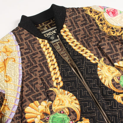 FENDI × VERSACE FENDACE ズッカ柄 ブルゾン ジャケット シルク ダークブラウン ブラック マルチカラー フェンディ