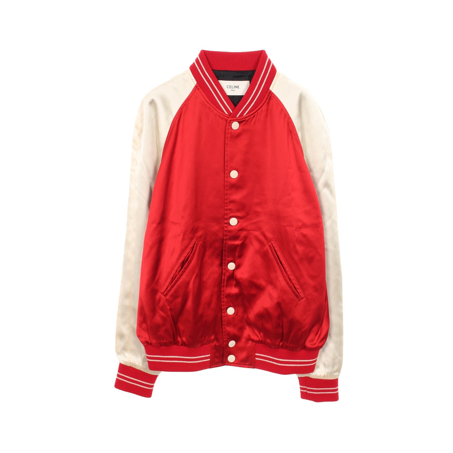 THE DANCING KID TEDDY JACKET スタジャン レーヨン レッド アイボリー セリーヌ
