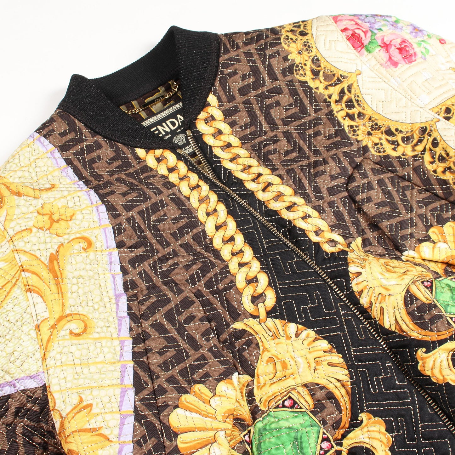 FENDI × VERSACE FENDACE ズッカ柄 ブルゾン ジャケット シルク ダークブラウン ブラック マルチカラー フェンディ