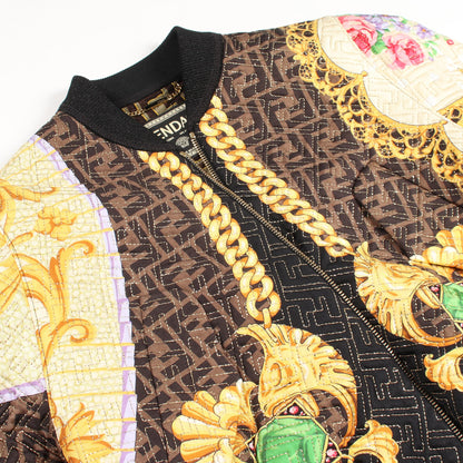 FENDI × VERSACE FENDACE ズッカ柄 ブルゾン ジャケット シルク ダークブラウン ブラック マルチカラー フェンディ