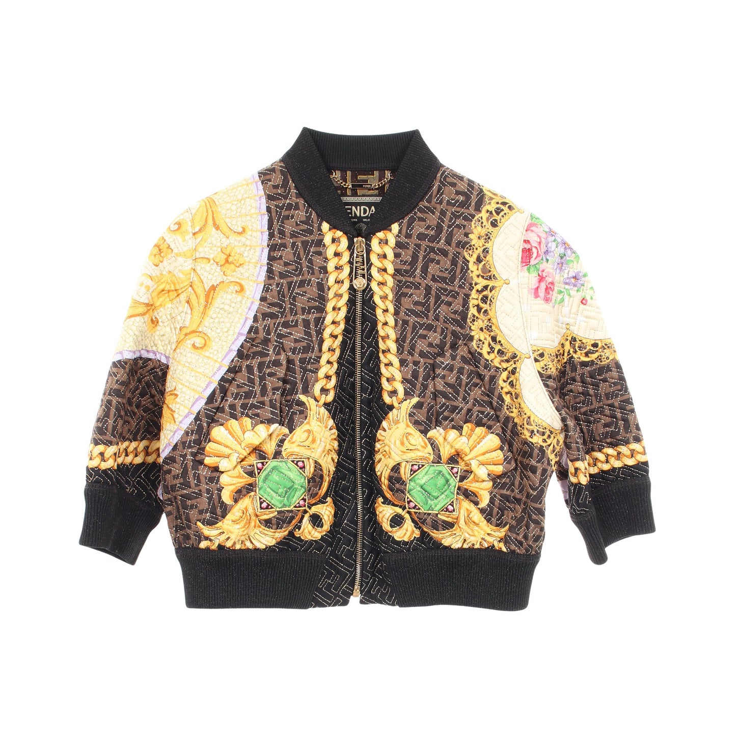 FENDI × VERSACE FENDACE ズッカ柄 ブルゾン ジャケット シルク ダークブラウン ブラック マルチカラー フェンディ